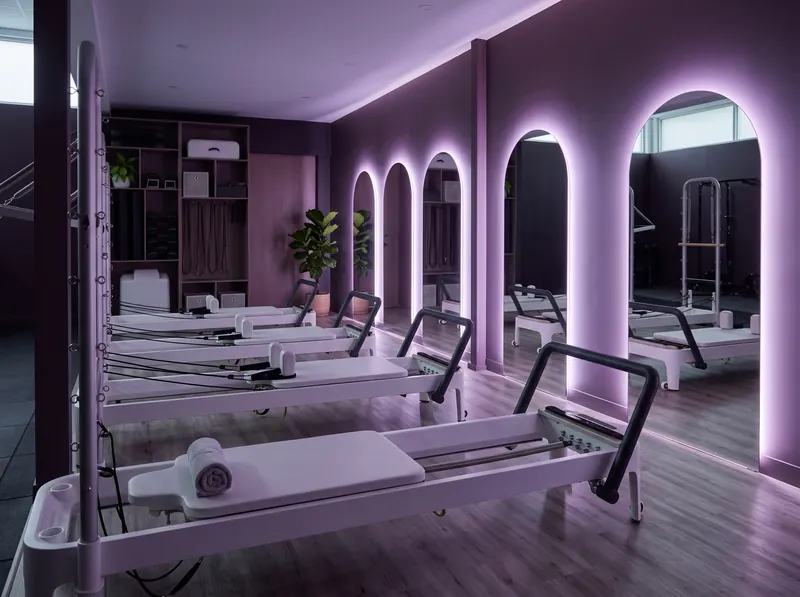 Reformer studio in Limassol: reformers in a room with arched lights